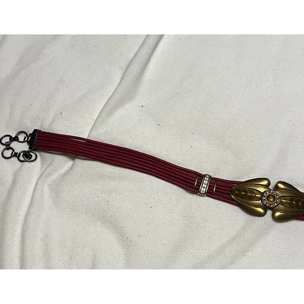 Unique Pink Leather Rope Belt With Gold And Rhinestone Accents And Chain Closure